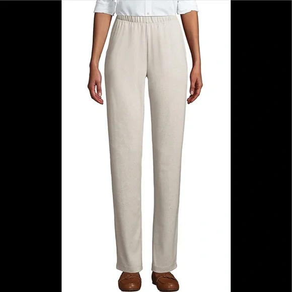 Lands' End Women's Sport Knit Elastic Waist Pull On Pants Light Stone
